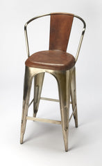 28" Brown And Gold Iron Bar Chair - Homeroots