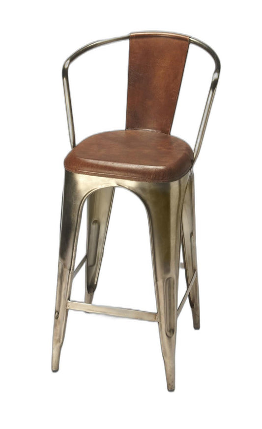 28" Brown And Gold Iron Bar Chair - Homeroots