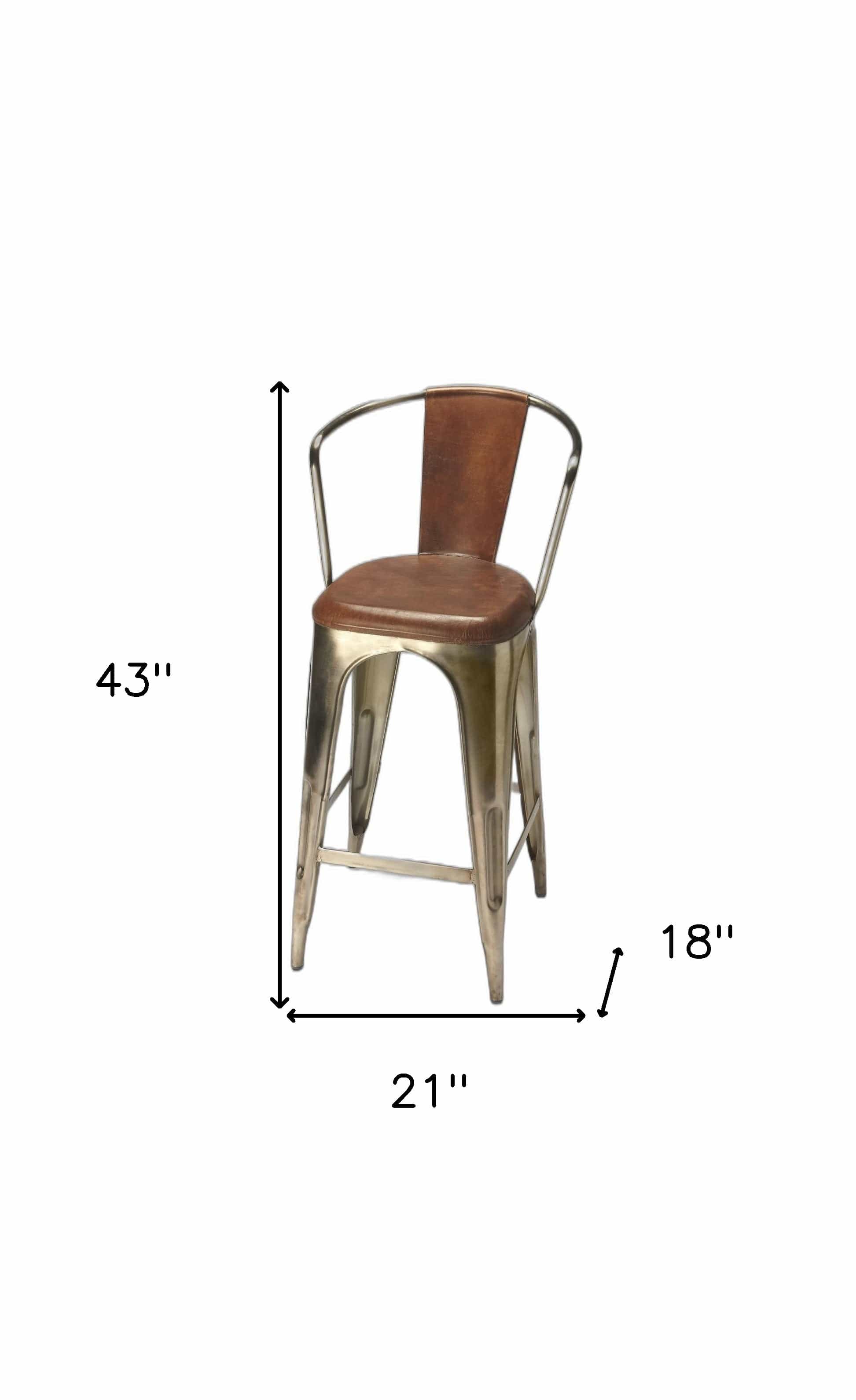 28" Brown And Gold Iron Bar Chair - Homeroots