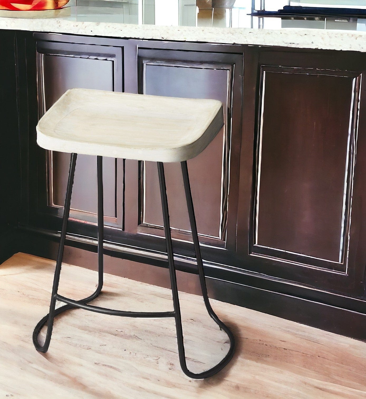 21" Off White And Black Manufactured Wood And Iron Backless Counter Height Bar Chair - Homeroots