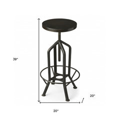 39" Black Manufactured Wood And Iron Swivel Backless Bar Chair - Homeroots