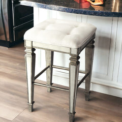 30" White And Silver Backless Counter Height Bar Chair - Homeroots