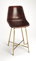 26" Brown And Gold Leather And Iron Bar Chair - Homeroots