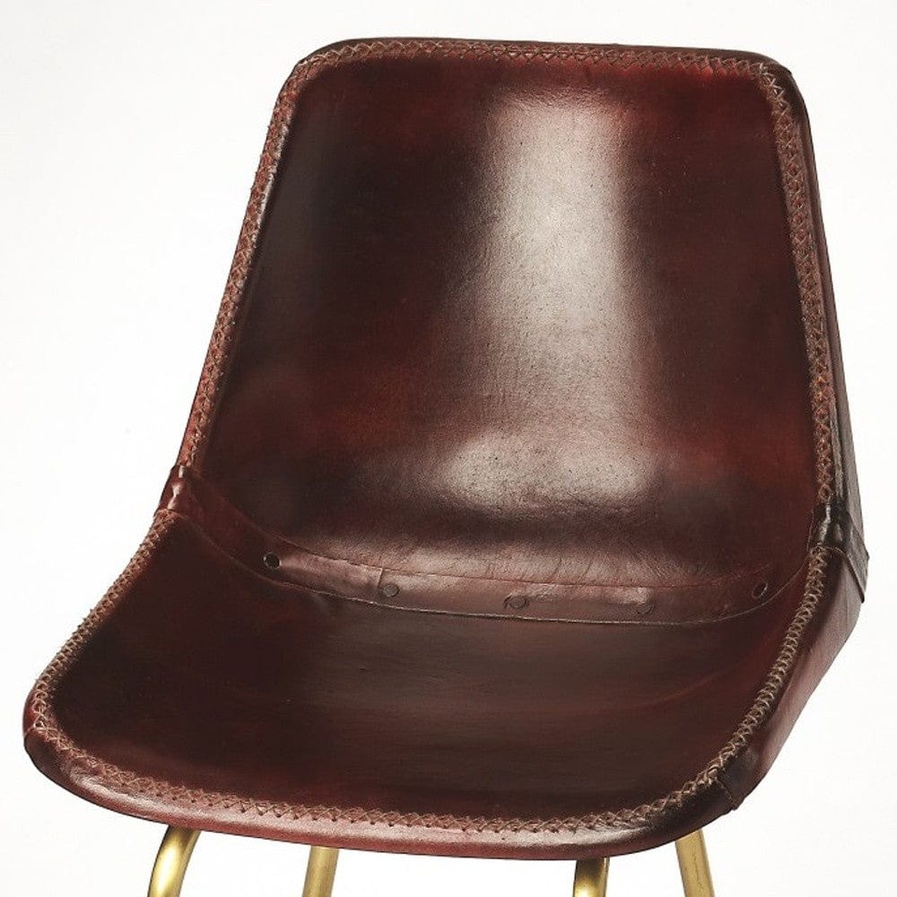 26" Brown And Gold Leather And Iron Bar Chair - Homeroots