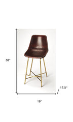 26" Brown And Gold Leather And Iron Bar Chair - Homeroots