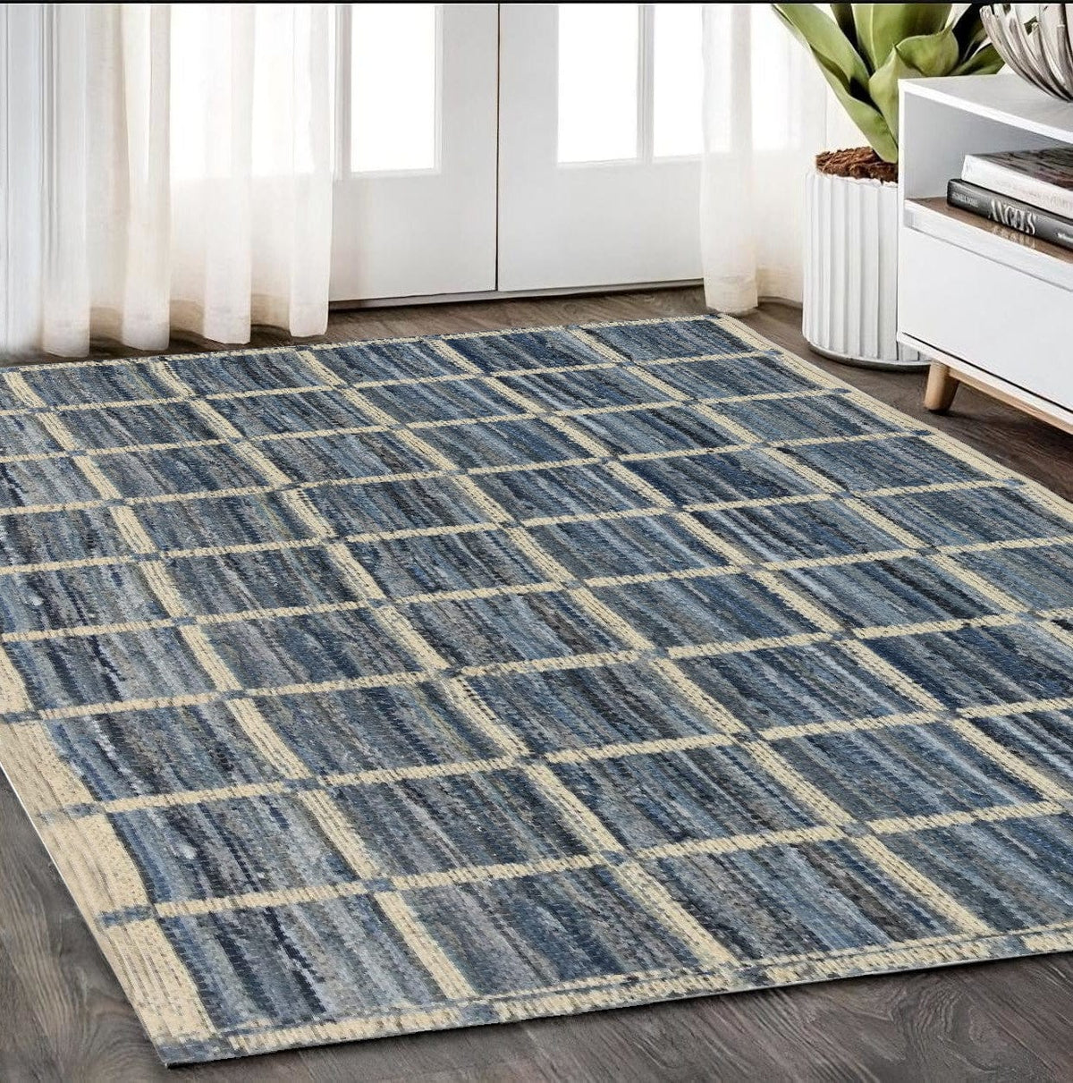 5' X 8' Blue and Gray Area Rug - Homeroots