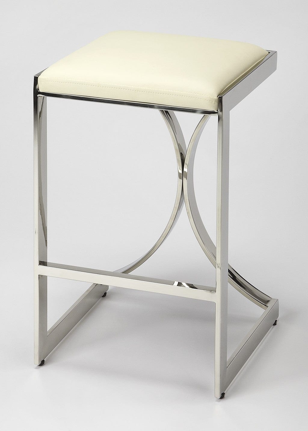 24" Off White And Silver Faux Leather And Iron Backless Counter Height Bar Chair - Homeroots