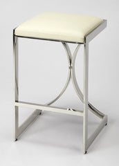 24" Off White And Silver Faux Leather And Iron Backless Counter Height Bar Chair - Homeroots