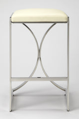 24" Off White And Silver Faux Leather And Iron Backless Counter Height Bar Chair - Homeroots