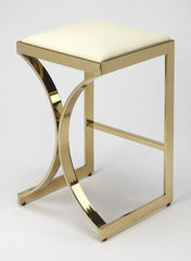 24" Off White And Gold Faux Leather And Iron Backless Counter Height Bar Chair - Homeroots