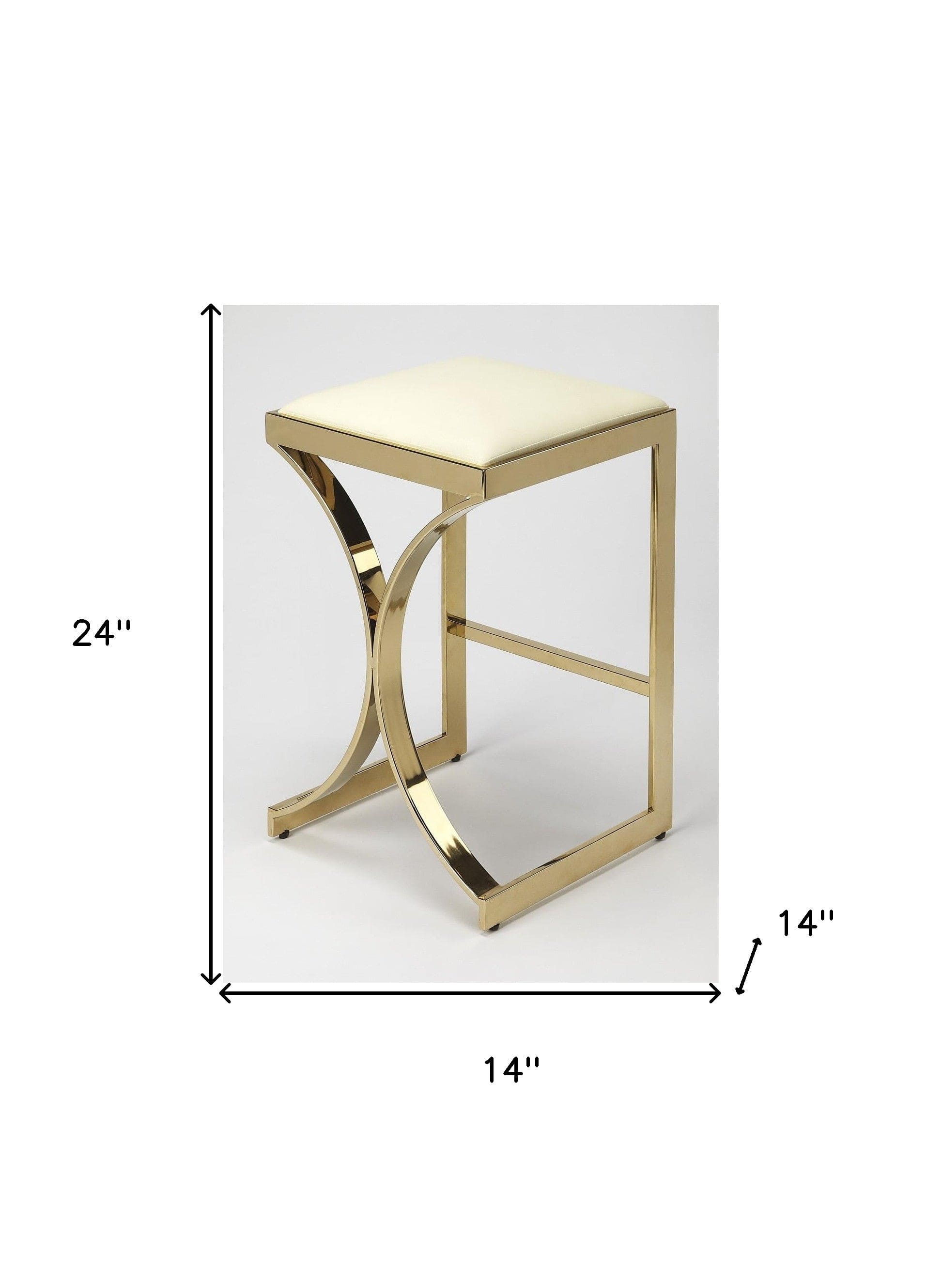 24" Off White And Gold Faux Leather And Iron Backless Counter Height Bar Chair - Homeroots