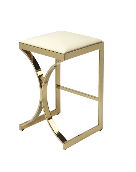 24" Off White And Gold Faux Leather And Iron Backless Counter Height Bar Chair - Homeroots