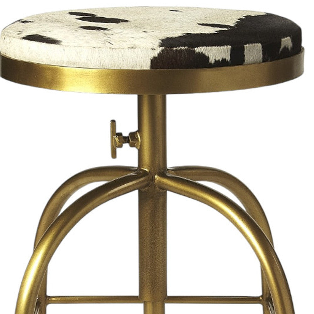 Black Off White And Gold Hair on Hide And Iron Adjustable Height Swivel Bar Chair