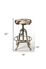 Brown and White And Silver Iron Swivel Backless Bar Chair