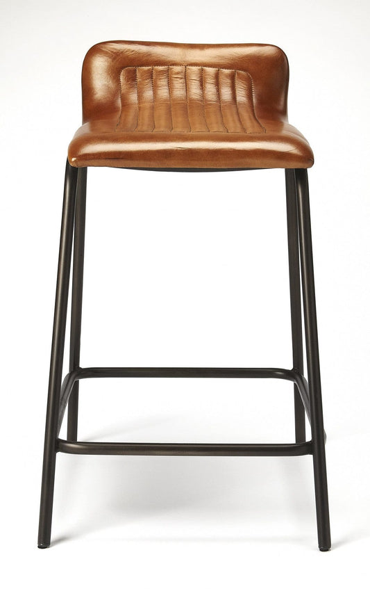 24" Brown And Black Iron Counter Height Bar Chair - Homeroots