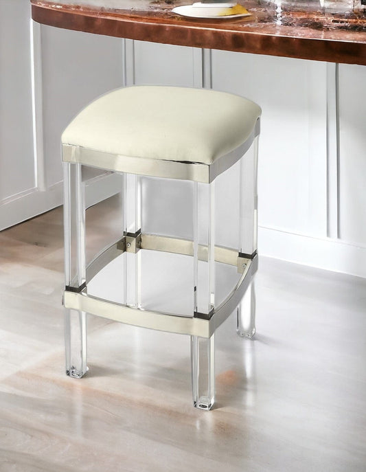 24" White And Clear Acrylic Backless Counter Height Bar Chair - Homeroots