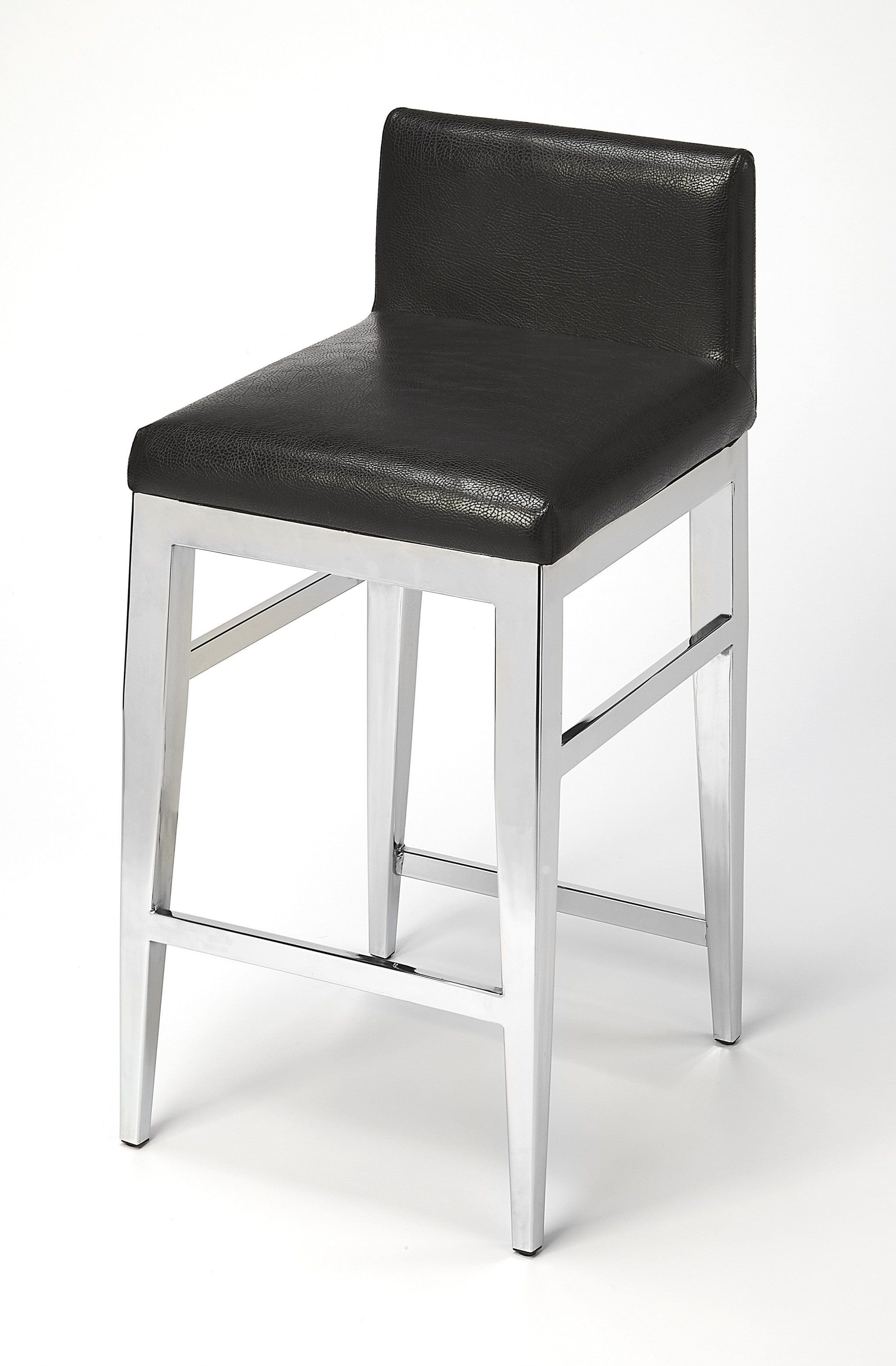 25" Black And Silver Metallic Faux Leather And Steel Bar Chair - Homeroots