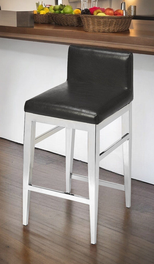 25" Black And Silver Metallic Faux Leather And Steel Bar Chair - Homeroots