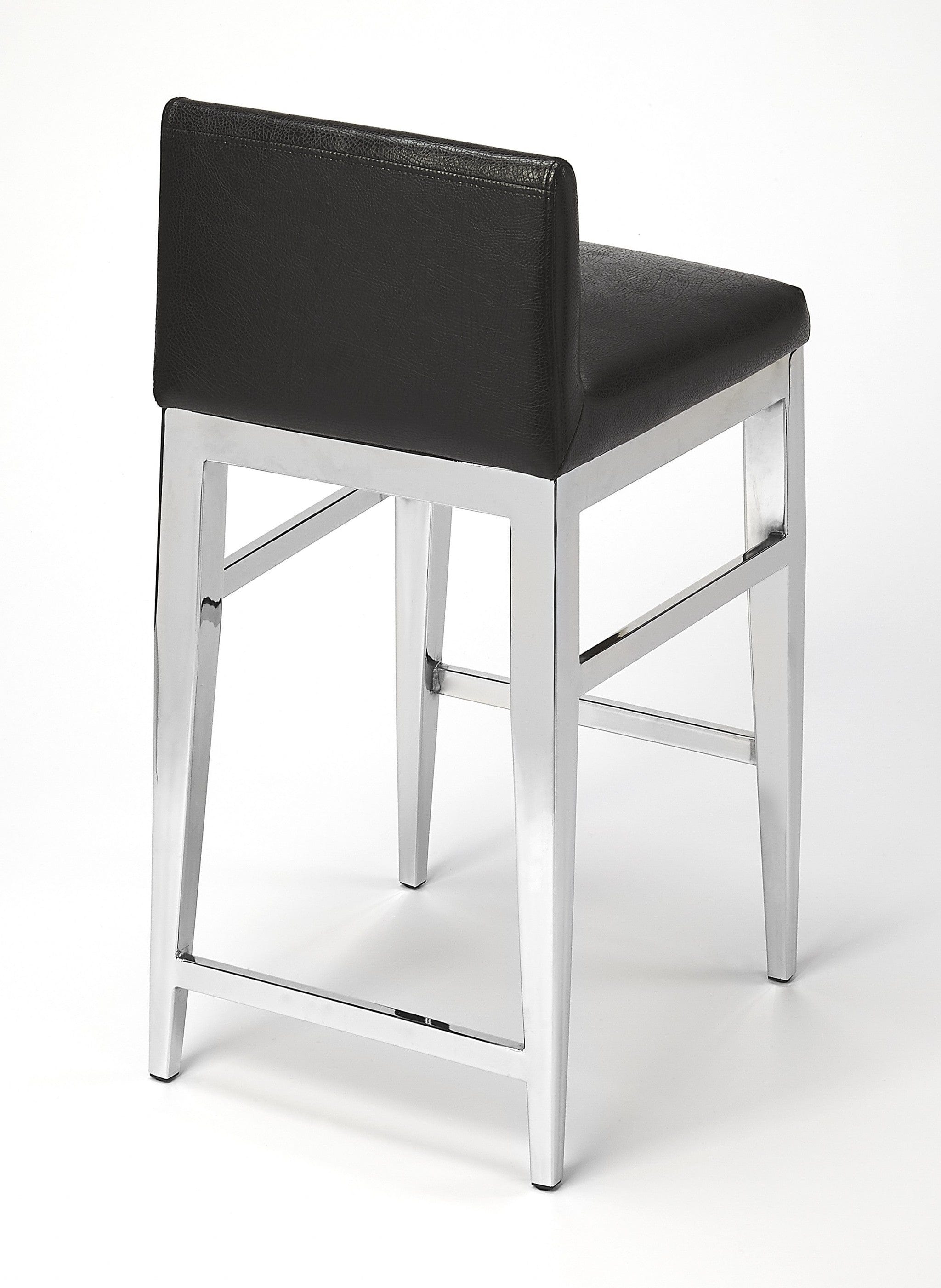 25" Black And Silver Metallic Faux Leather And Steel Bar Chair - Homeroots