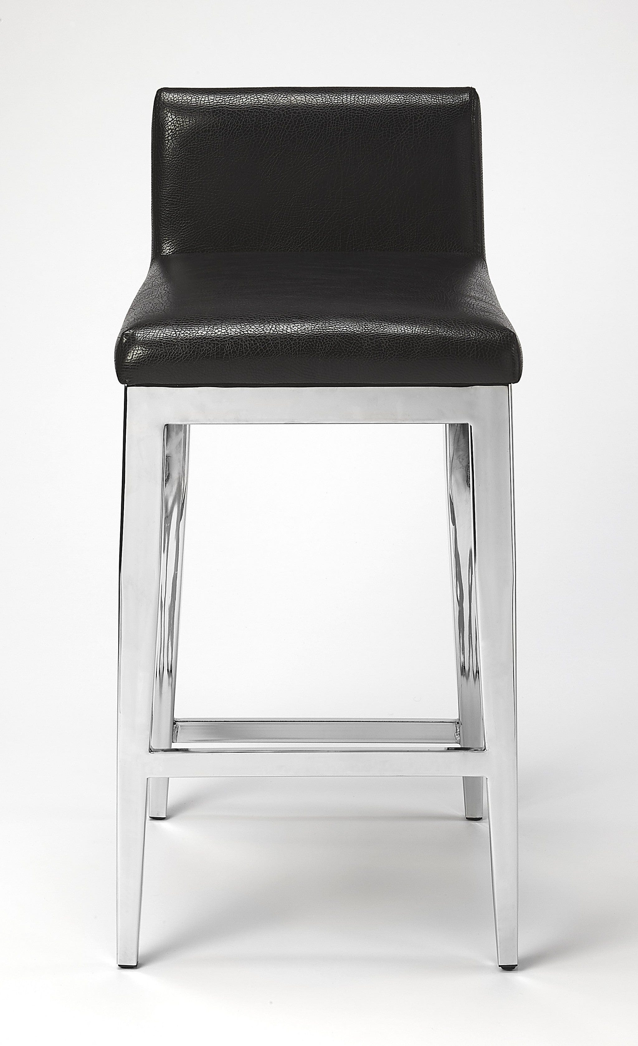 25" Black And Silver Metallic Faux Leather And Steel Bar Chair - Homeroots