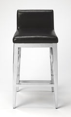 25" Black And Silver Metallic Faux Leather And Steel Bar Chair - Homeroots