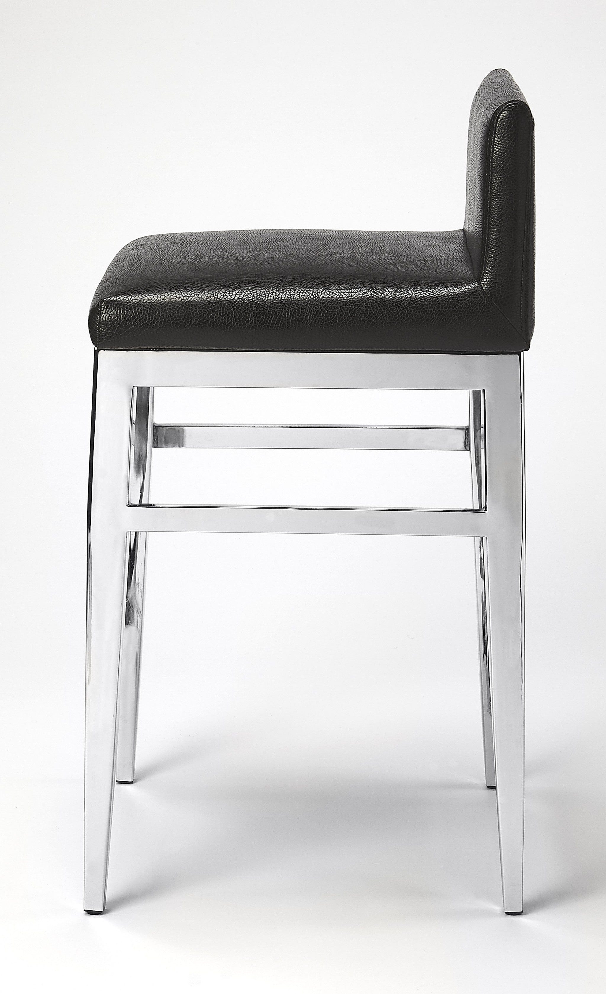 25" Black And Silver Metallic Faux Leather And Steel Bar Chair - Homeroots