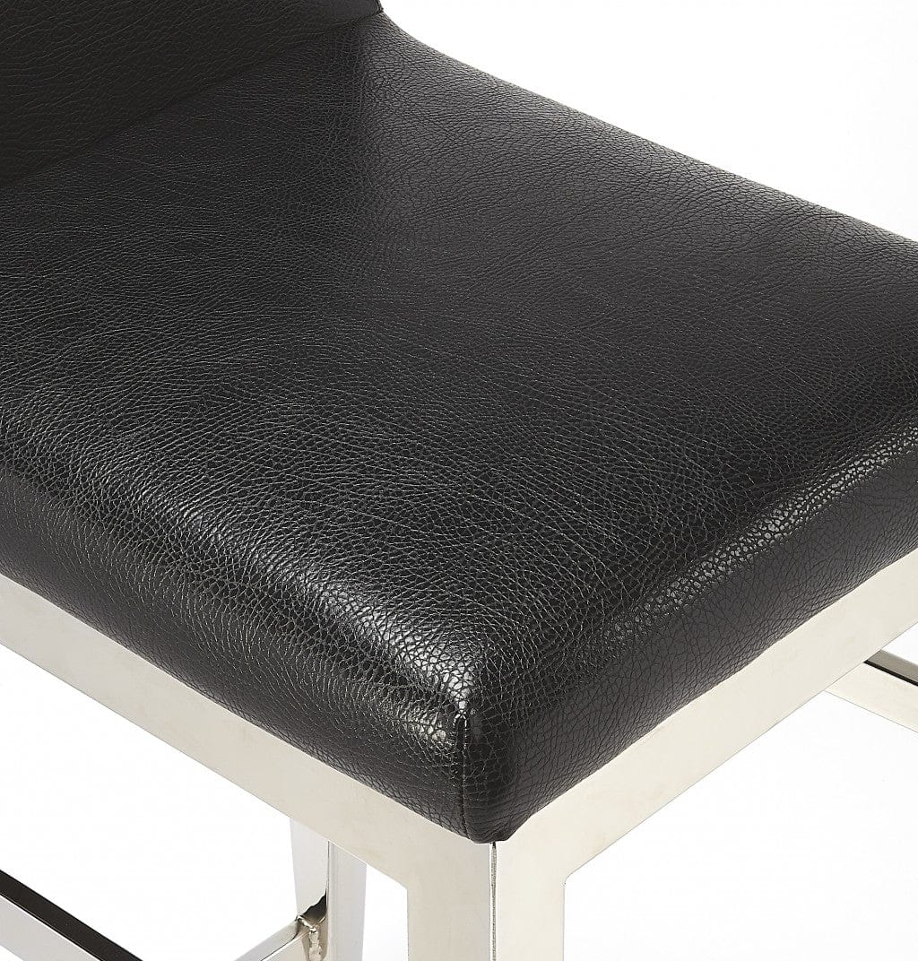 25" Black And Silver Metallic Faux Leather And Steel Bar Chair - Homeroots