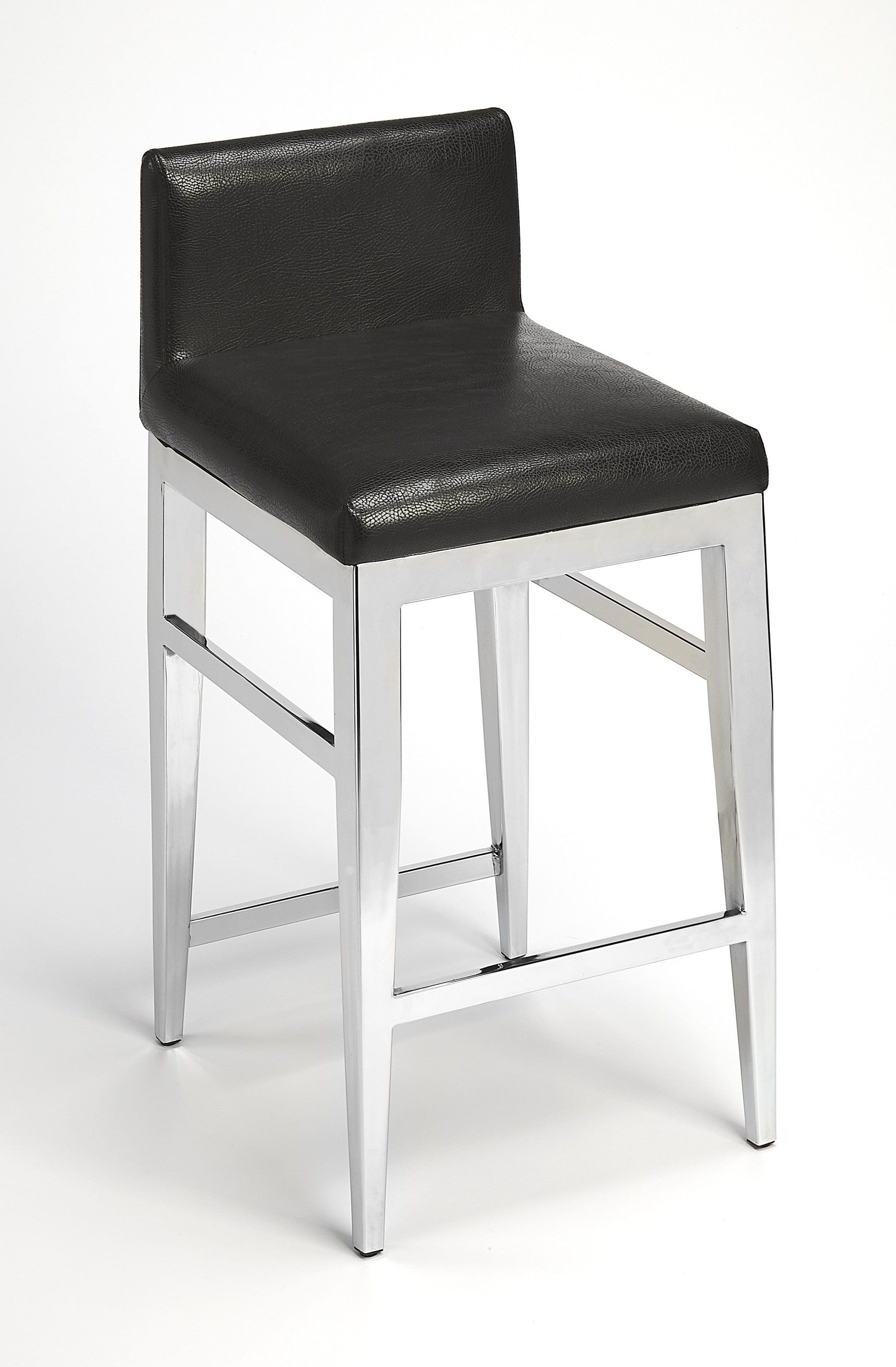 25" Black And Silver Metallic Faux Leather And Steel Bar Chair - Homeroots