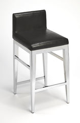 25" Black And Silver Metallic Faux Leather And Steel Bar Chair - Homeroots