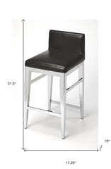 25" Black And Silver Metallic Faux Leather And Steel Bar Chair - Homeroots