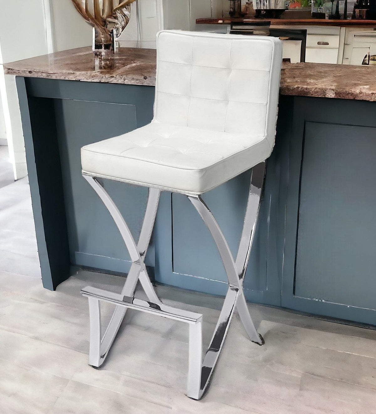 29" Off-white And Silver Iron Bar Chair - Homeroots