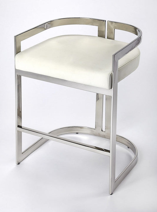 28" White And Silver Stainless Steel Low back Counter Height Bar Chair - Homeroots