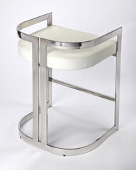 28" White And Silver Stainless Steel Low back Counter Height Bar Chair - Homeroots