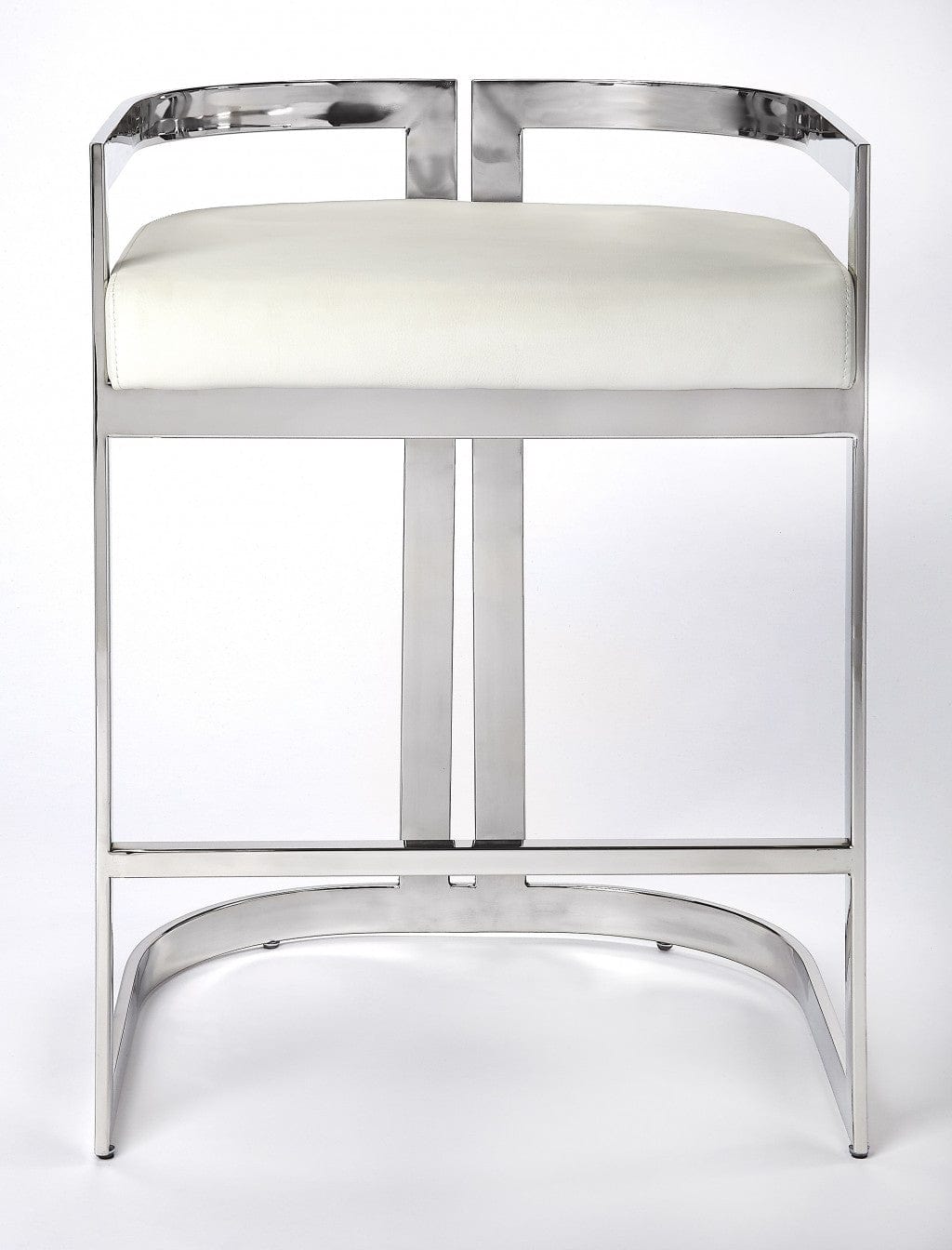 28" White And Silver Stainless Steel Low back Counter Height Bar Chair - Homeroots