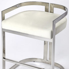 28" White And Silver Stainless Steel Low back Counter Height Bar Chair - Homeroots