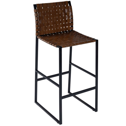 28" Brown And Black Leather And Steel Bar Chair - Homeroots