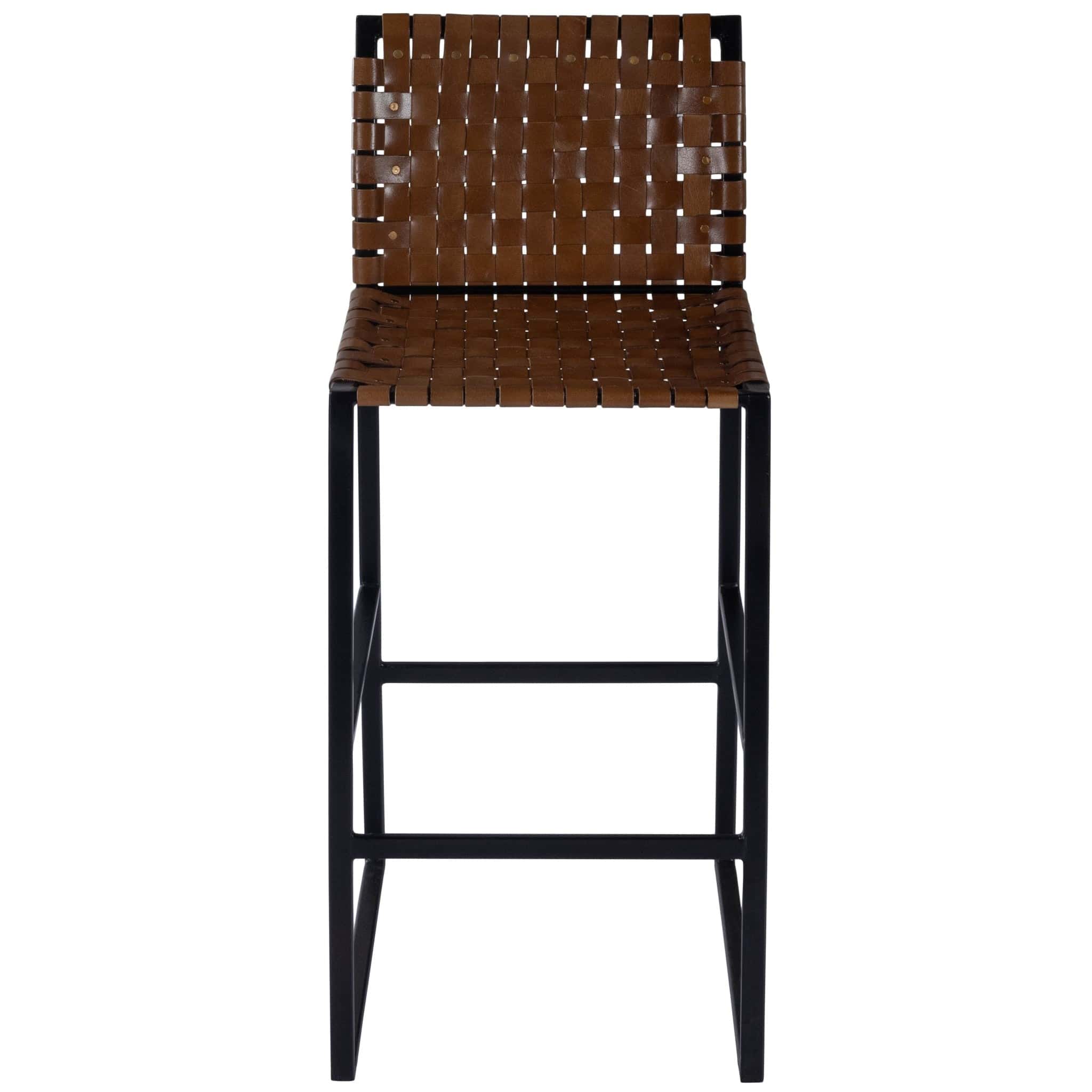 28" Brown And Black Leather And Steel Bar Chair - Homeroots