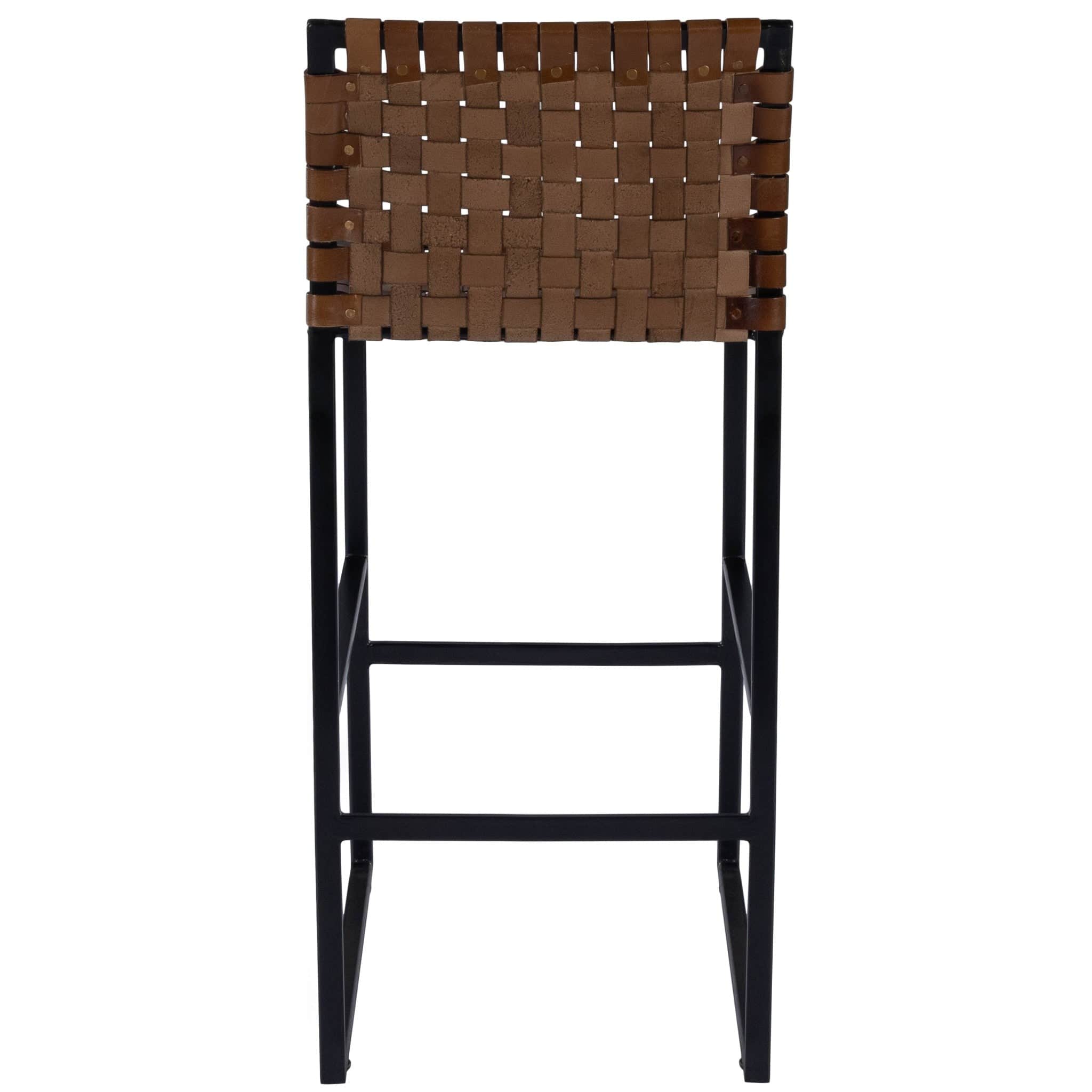 28" Brown And Black Leather And Steel Bar Chair - Homeroots