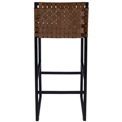 28" Brown And Black Leather And Steel Bar Chair - Homeroots