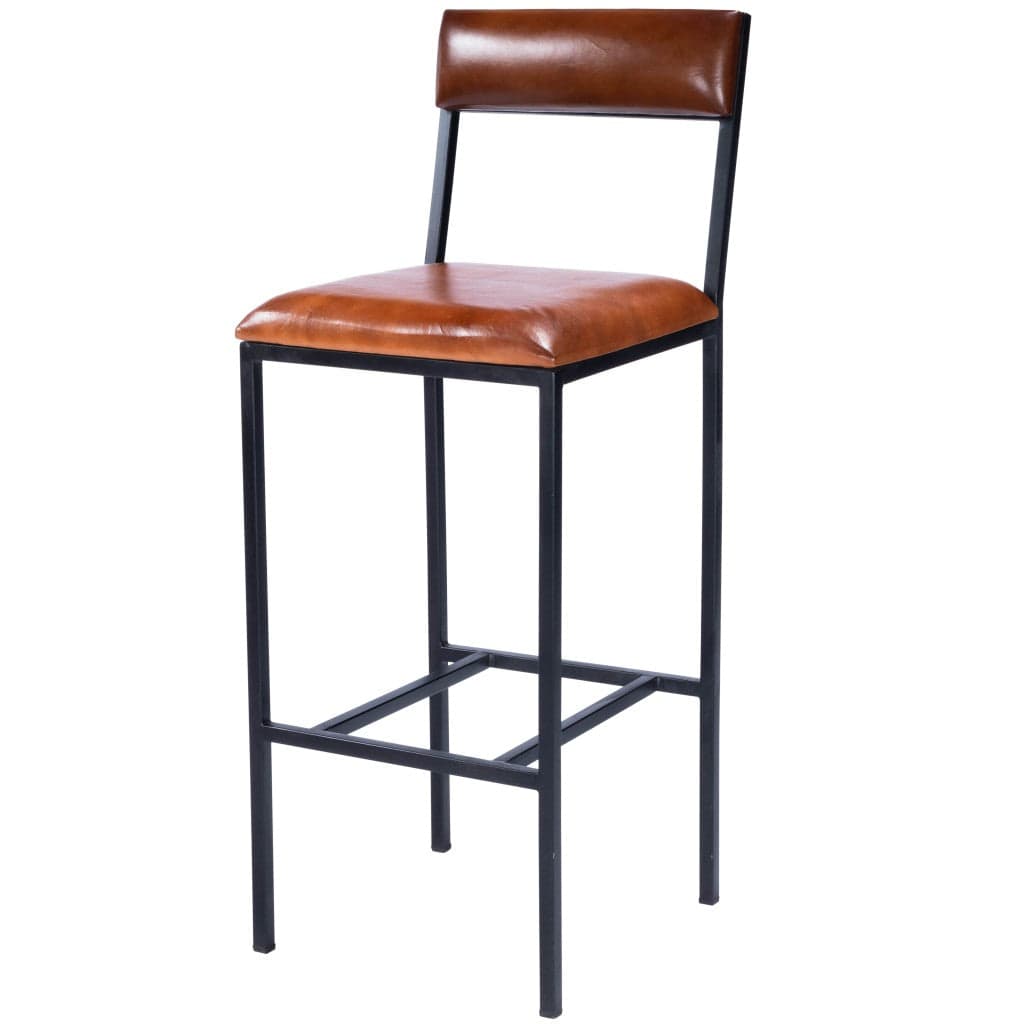 32" Brown And Black Manufactured Wood And Iron Bar Chair - Homeroots