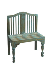 Antiqued Blue Solid Wood Bench