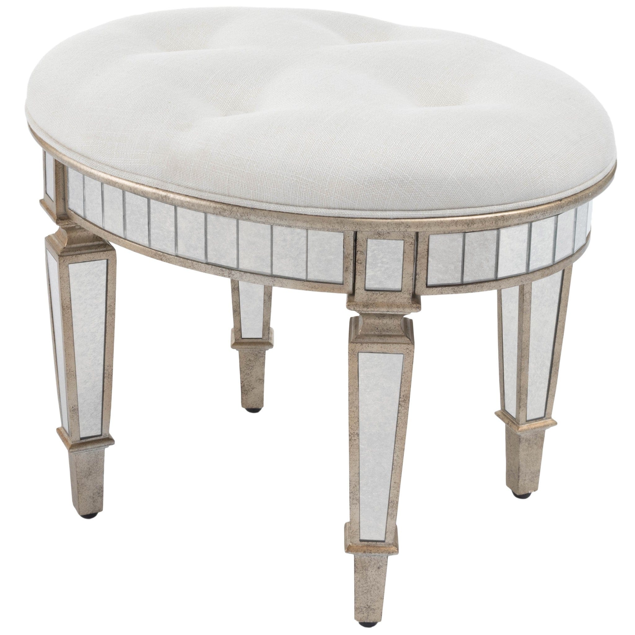 24" Cream Linen And Silver Metallic Round Ottoman - Homeroots