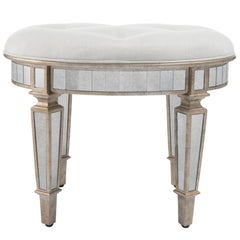 24" Cream Linen And Silver Metallic Round Ottoman - Homeroots