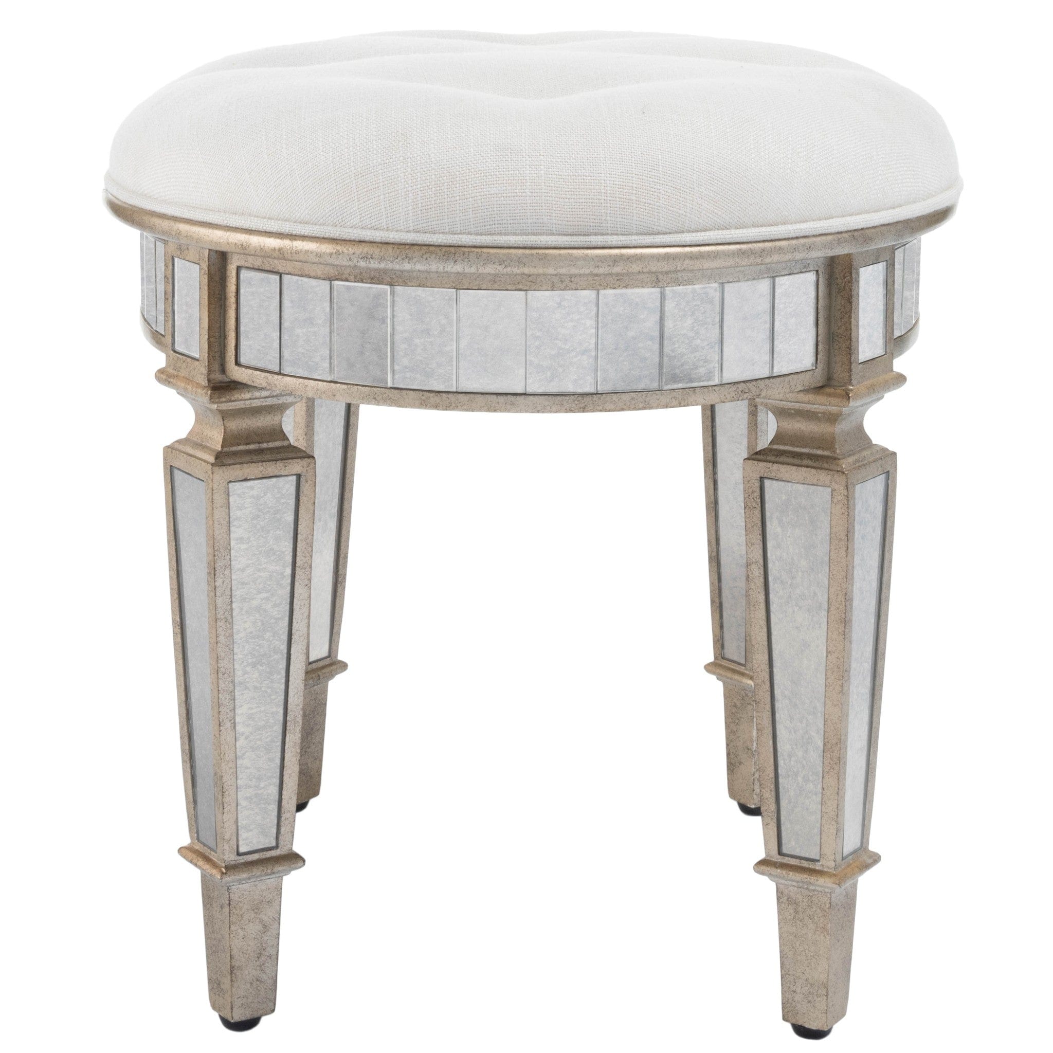 24" Cream Linen And Silver Metallic Round Ottoman - Homeroots