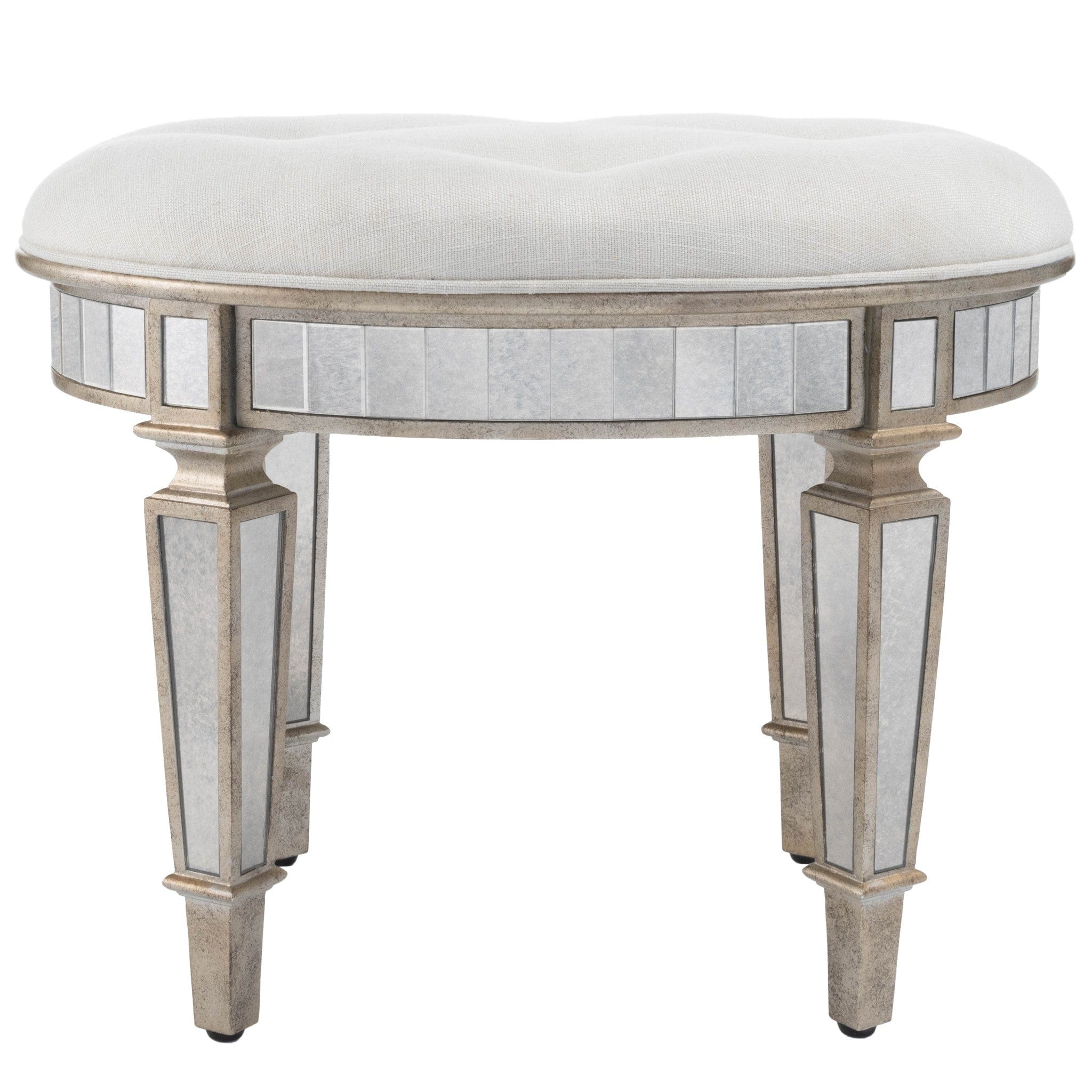 24" Cream Linen And Silver Metallic Round Ottoman - Homeroots