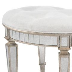 24" Cream Linen And Silver Metallic Round Ottoman - Homeroots