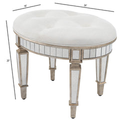 24" Cream Linen And Silver Metallic Round Ottoman - Homeroots