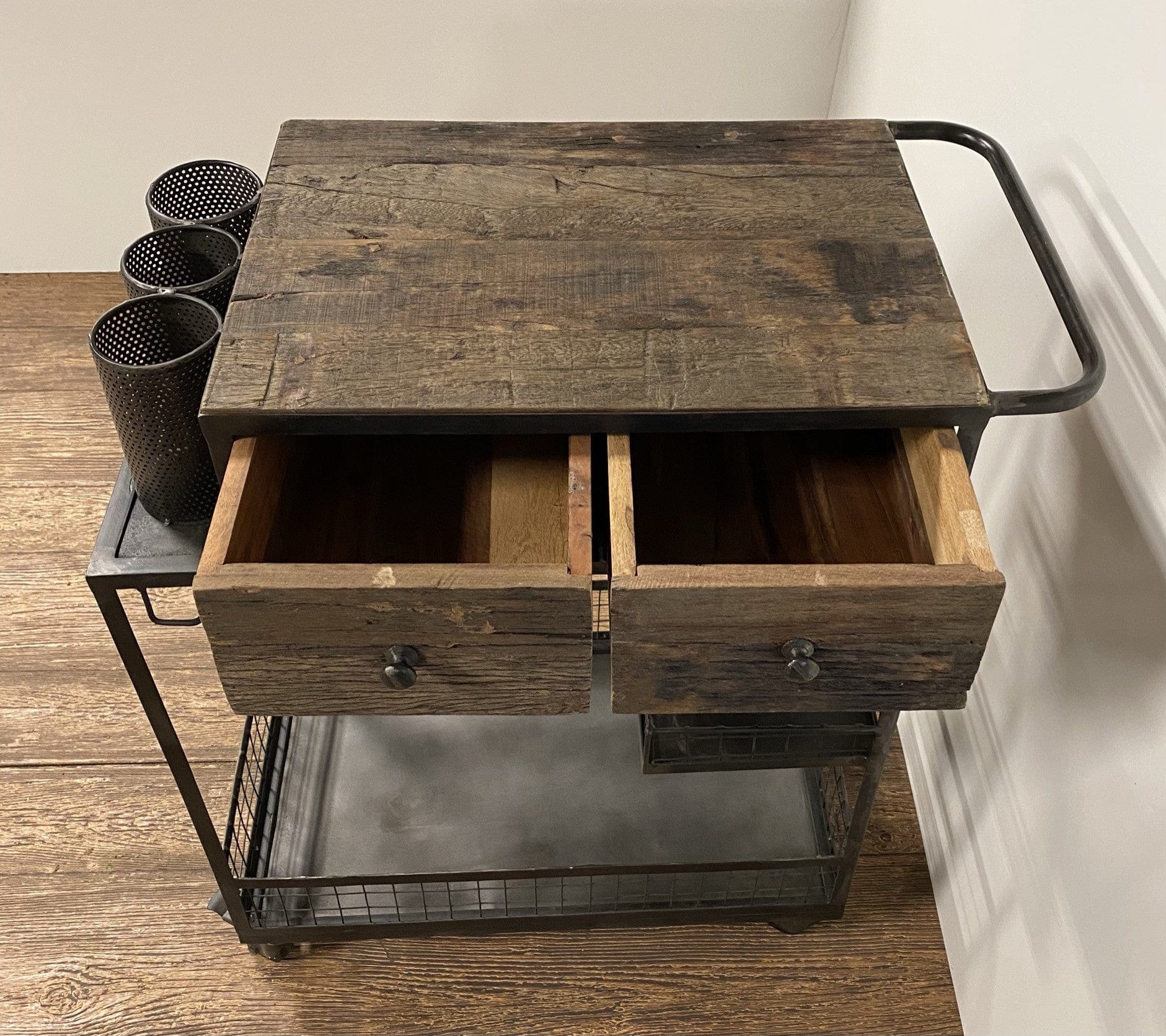 Rolling Rustic Black And Natural Bar Cart - Homeroots