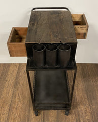 Rolling Rustic Black And Natural Bar Cart - Homeroots