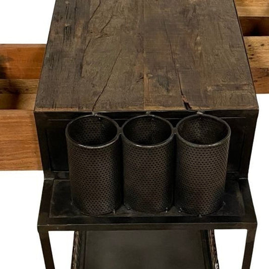 Rolling Rustic Black And Natural Bar Cart